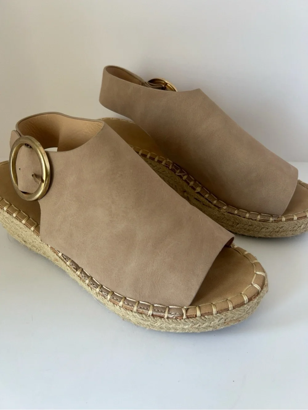 Catherine Malandrino Nude Espadrille Platform Wedge Sandals Ankle Strap Size 7.5